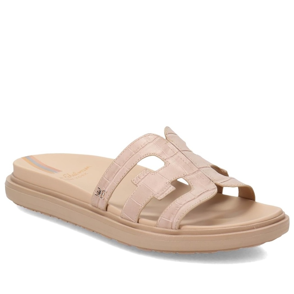 Sam Edelman Beige Croc-Embossed Slide Sandals - Picture 5 of 5